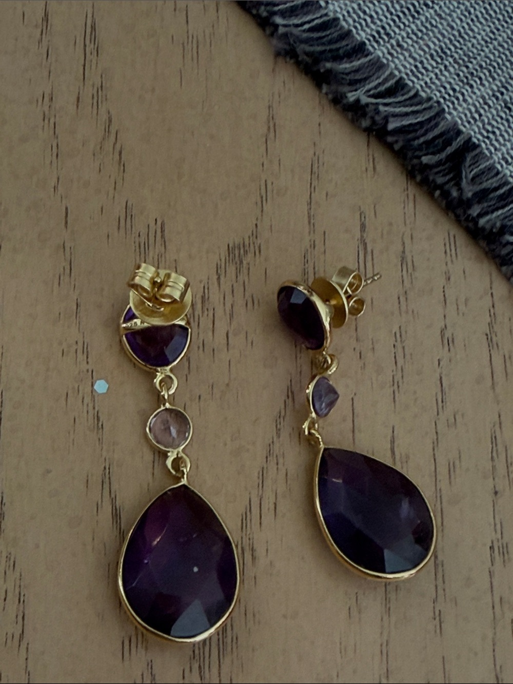 Gold-Plated Purple Teardrop Dangle Earrings